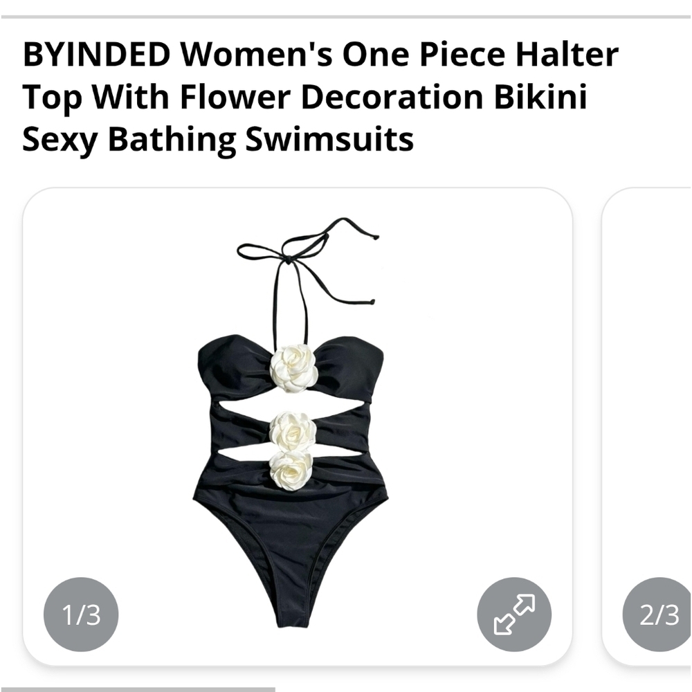 BYINDED - Xl Black Halter One-Piece Swimsuit with Floral Accents - Picture 9 of 11